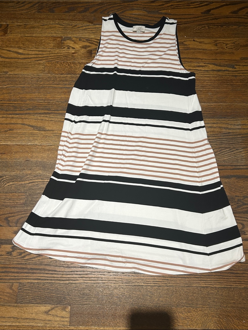 LOFT Girls Sleeveless Striped Swing Dress - Black, White, Tan